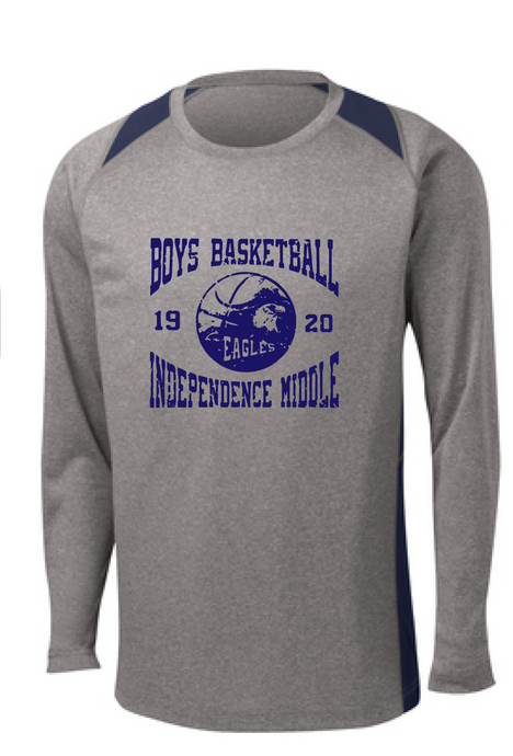 Performance Colorblock Long Sleeve Contender Tee / Vintage Heather and Navy / Independence Boys Basketball
