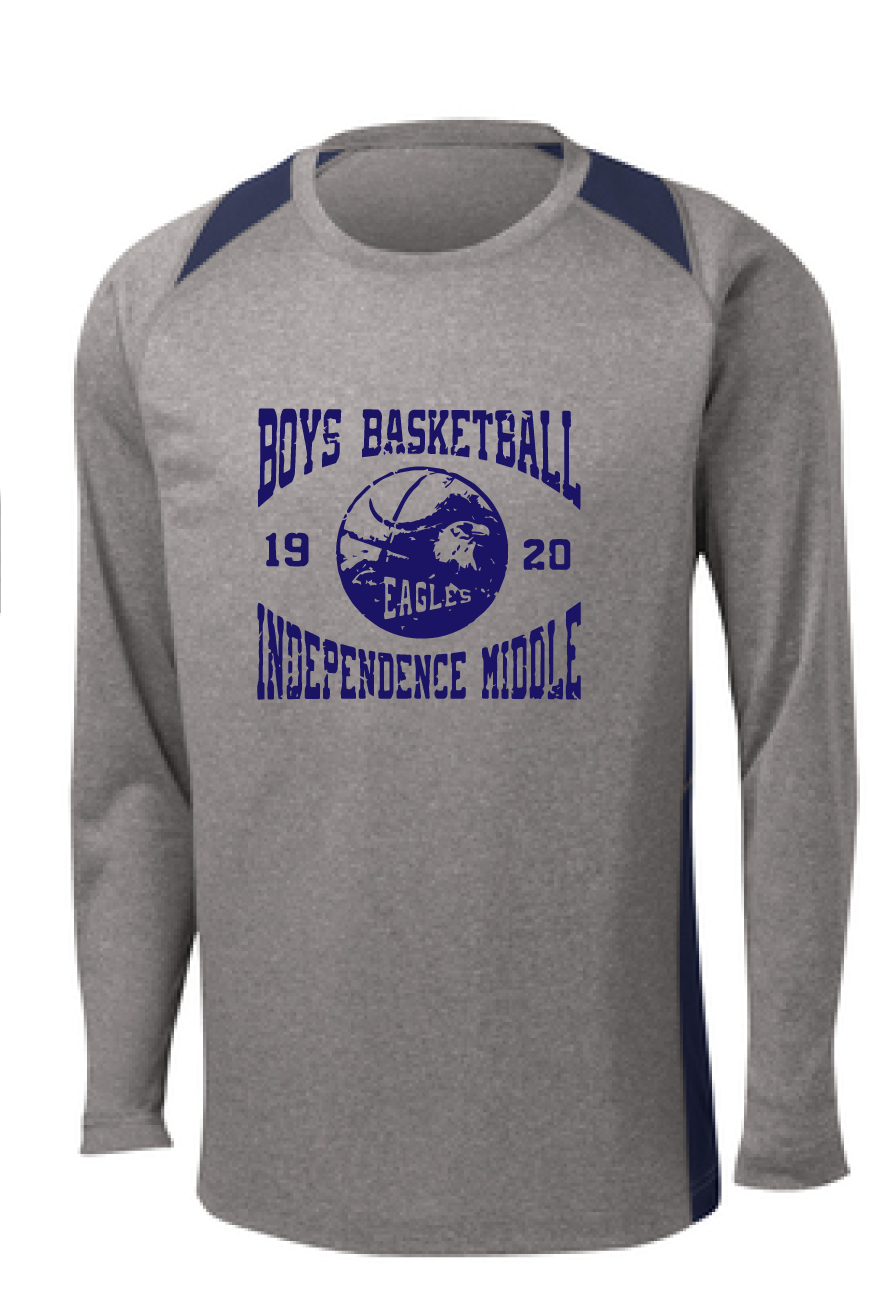 Performance Colorblock Long Sleeve Contender Tee / Vintage Heather and Navy / Independence Boys Basketball