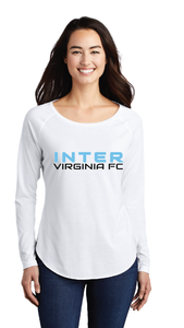 Ladies Long Sleeve Tri-Blend Wicking Scoop Neck Raglan Tee / White / Inter Virginia FC