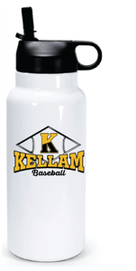 32oz Stainless Steel Water Bottle / White / Kellam High School Baseball