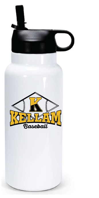 32oz Stainless Steel Water Bottle / White / Kellam High School Baseball