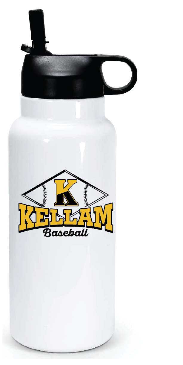 32oz Stainless Steel Water Bottle / White / Kellam High School Baseball