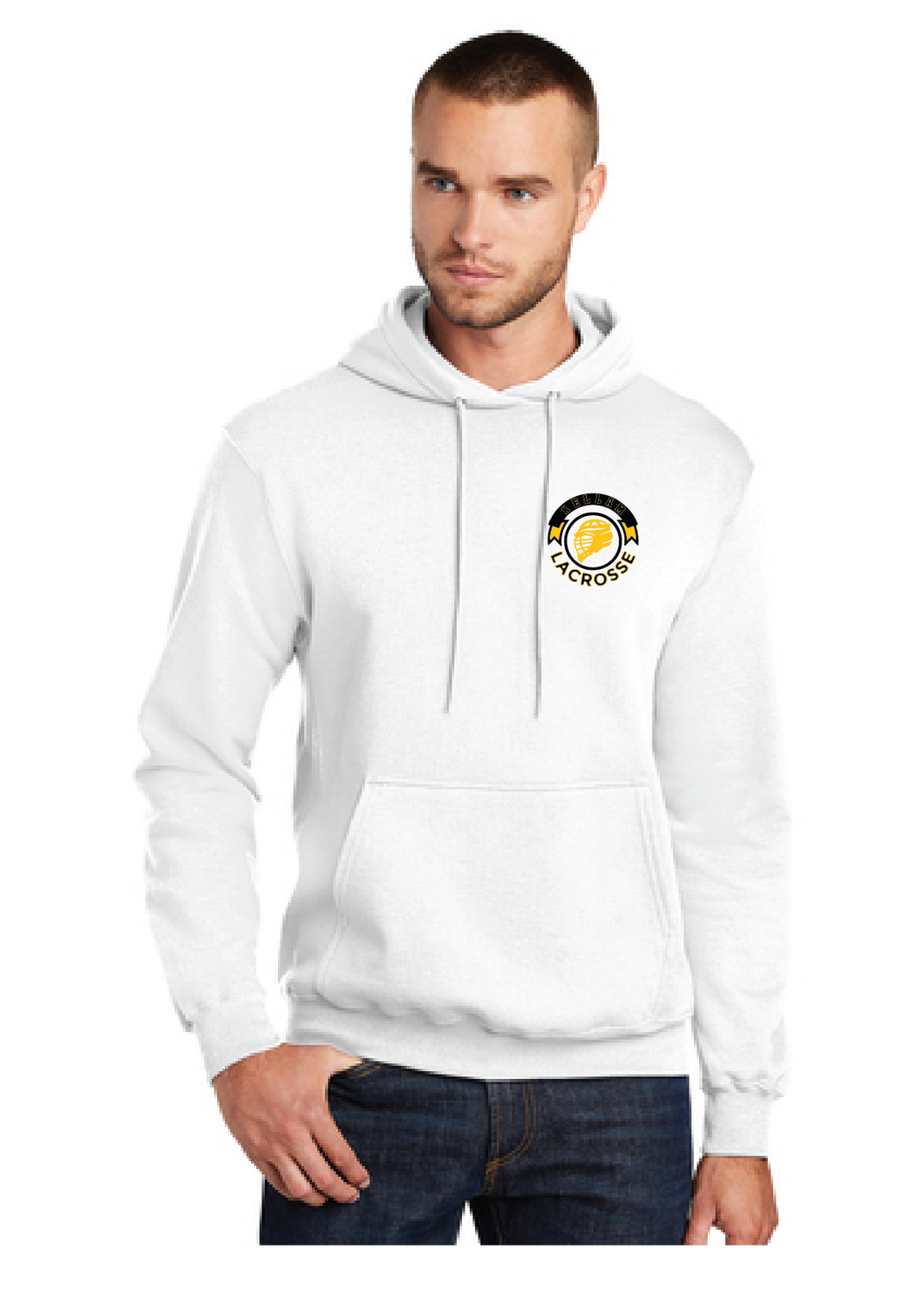 Core Fleece Pullover Hooded Sweatshirt / White / Kellam High School Lacrosse