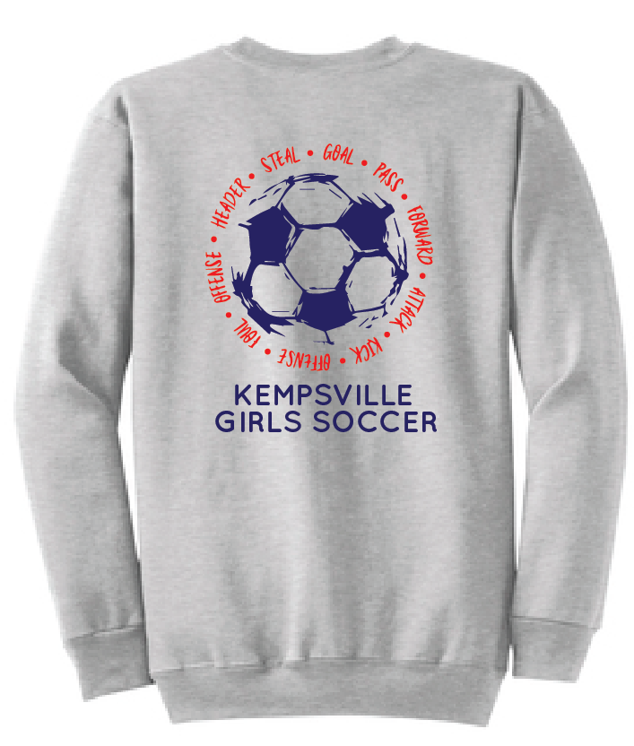 Fleece Crew neck Sweatshirt (Youth & Adult)/ Ash Grey / Kempsville Soccer - Fidgety