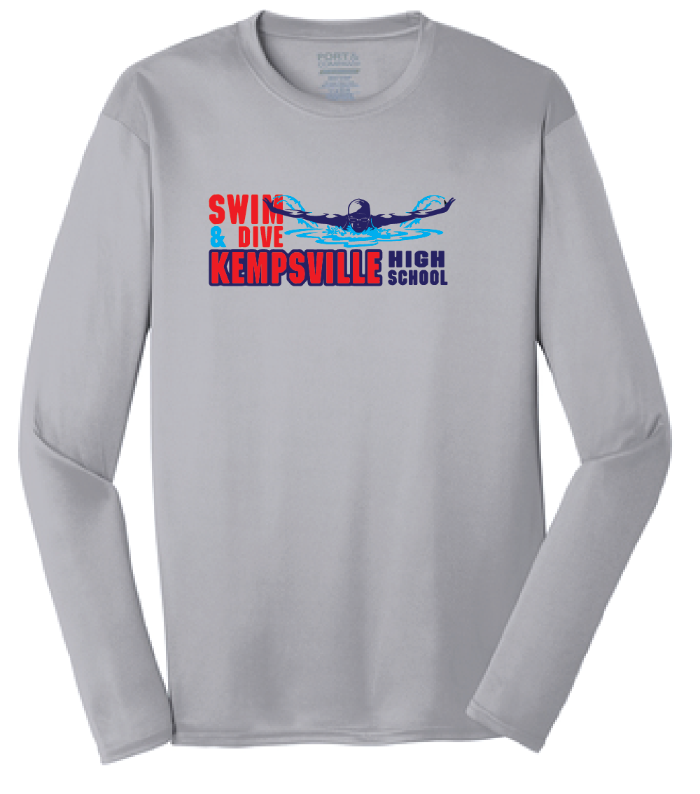 Long Sleeve Performance Tee / Silver / Kempsville High School Swim & Dive Team
