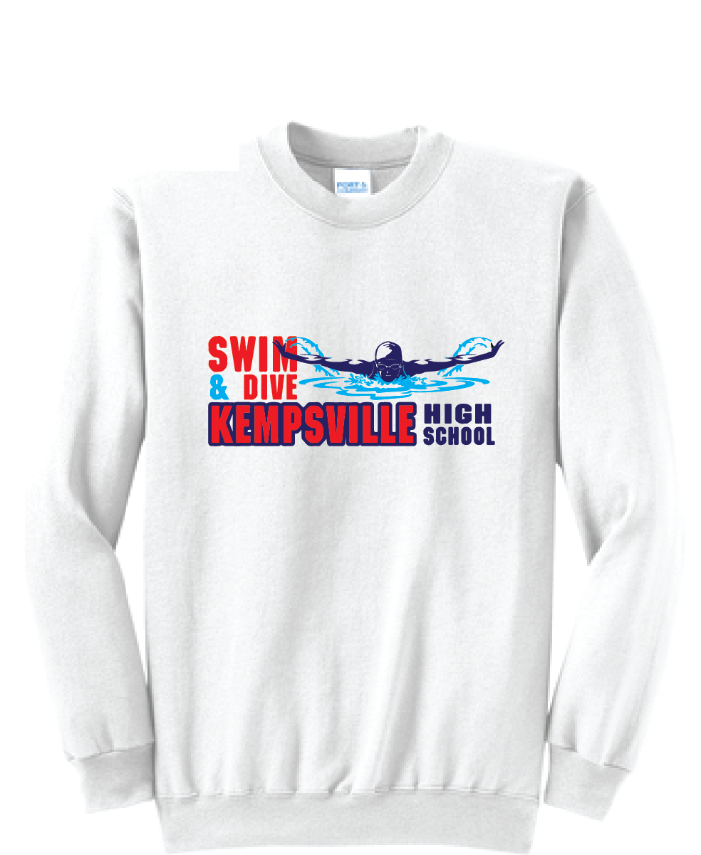 Fleece Crewneck Sweatshirt / White / Kempsville High School Swim & Dive Team