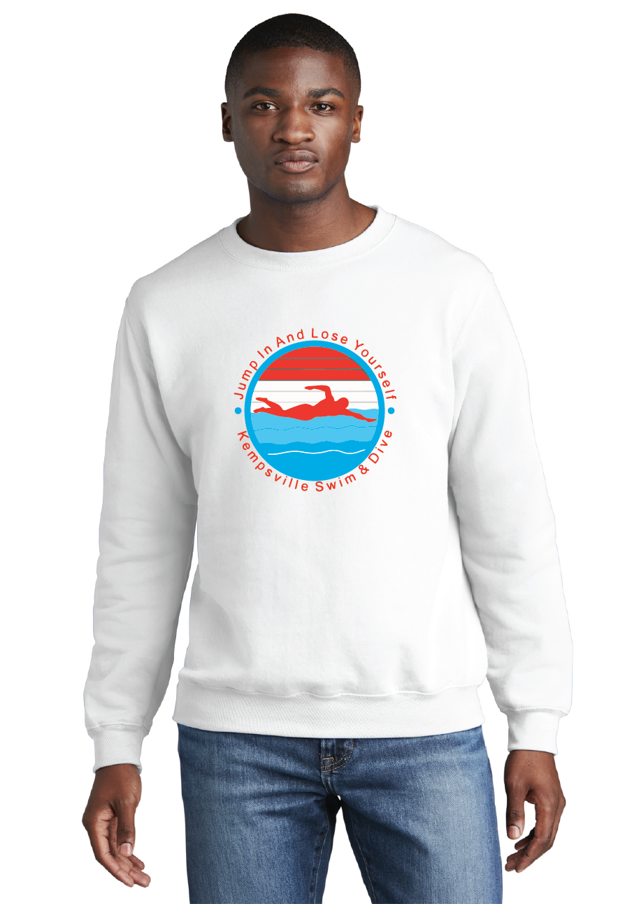 Fleece Crewneck Sweatshirt / White / Kempsville High School Swim & Dive Team