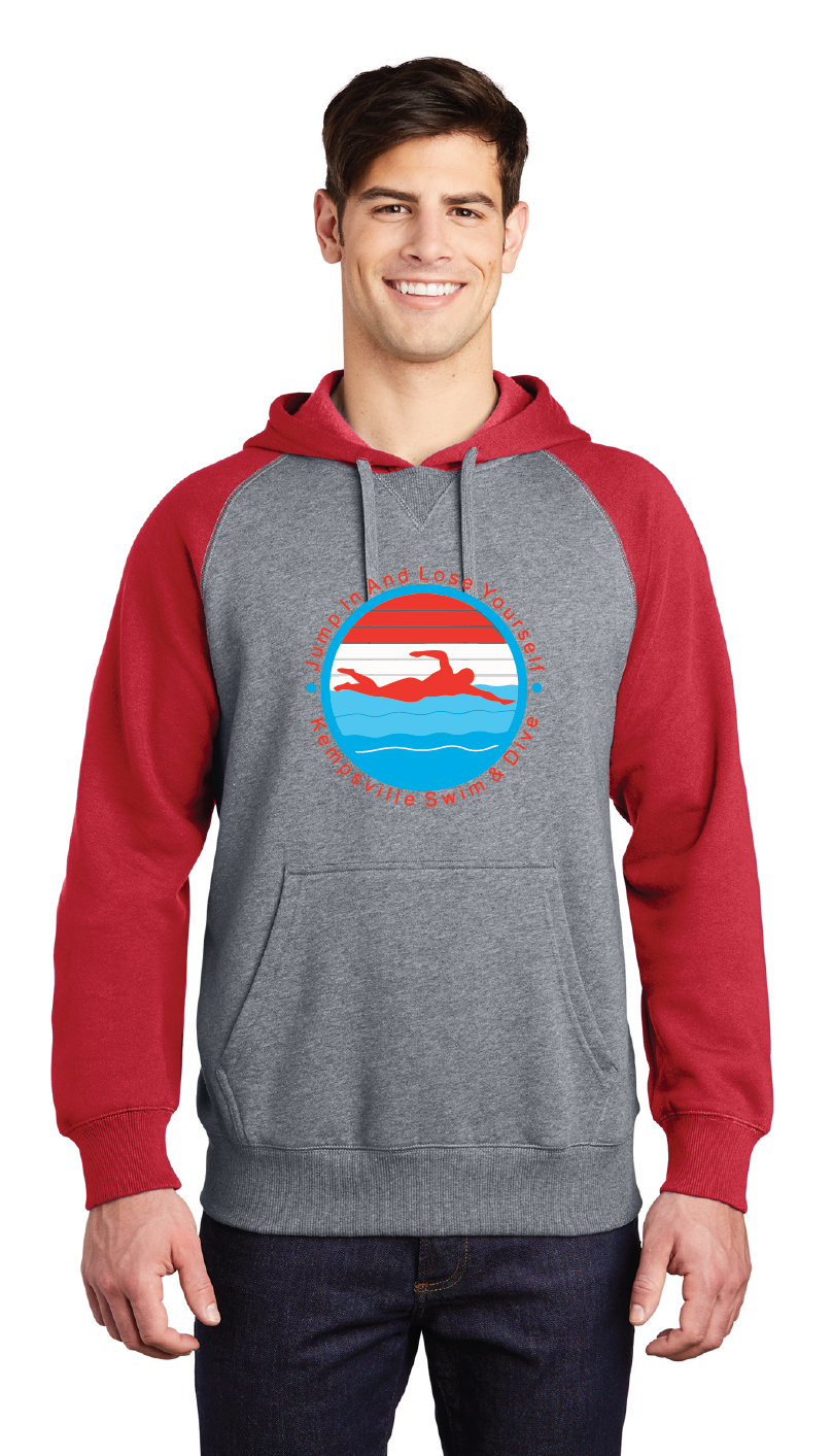Raglan Colorblock Hooded Sweatshirt / Red / Kempsville High School Swim & Dive