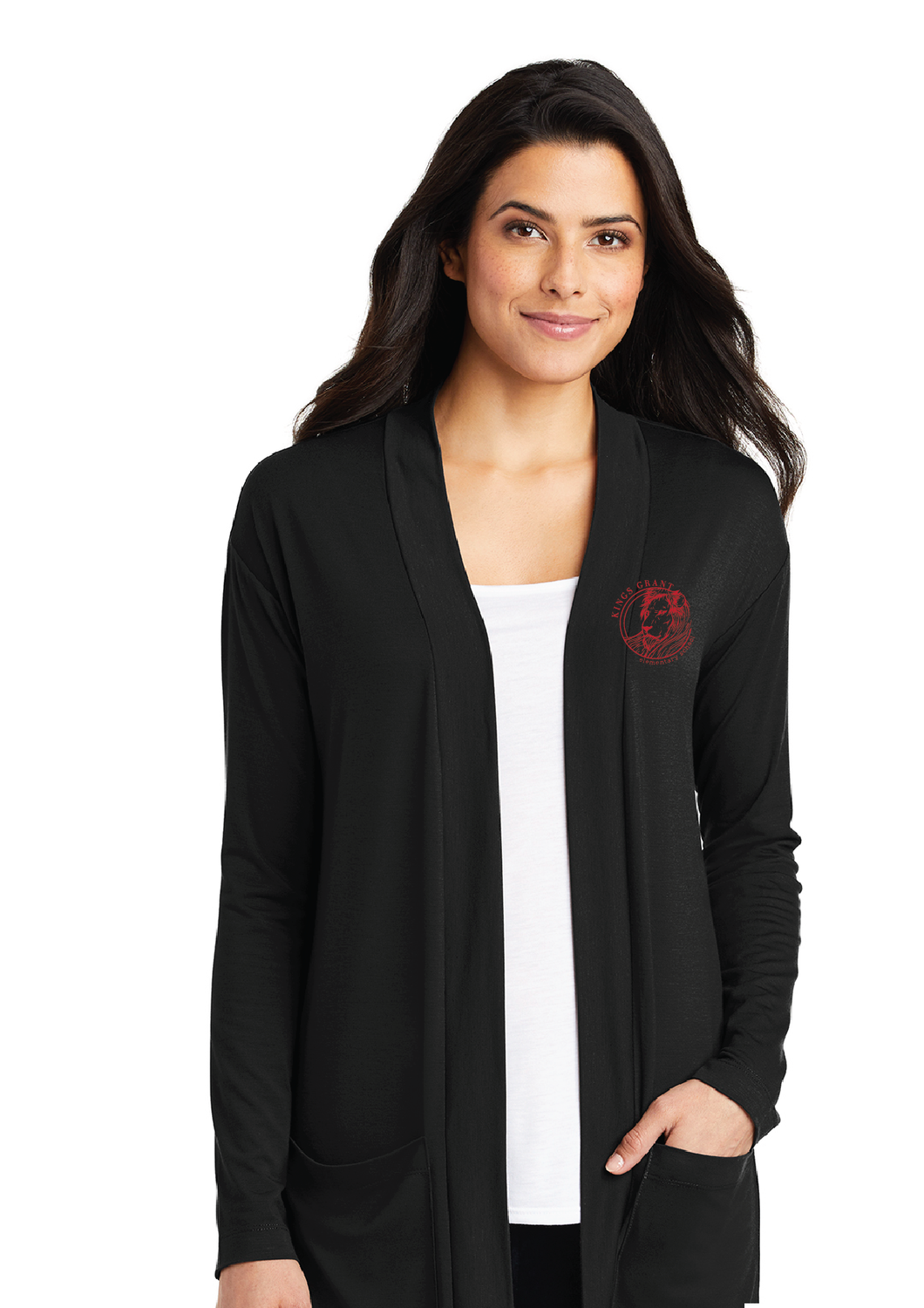 Ladies Concept Long Pocket Cardigan / Black / Kings Grant Elementary Staff