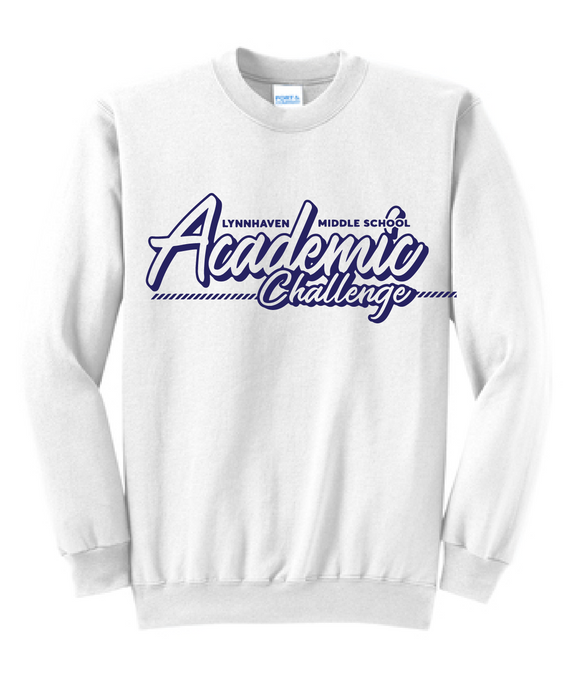 Fleece Crewneck Sweatshirt / White / Lynnhaven Middle School Academic Challenge