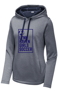 Ladies PosiCharge Wicking Fleece Hooded Pullover/ True Navy Heather / Lynnhaven Girls Soccer - Fidgety
