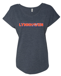 Women's Dolman TriBlend T-Shirt / Navy / Lynnhaven Staff - Fidgety