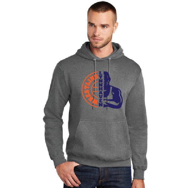 Fleece Hooded Pullover / Graphite Heather / Lynnhaven Middle Wrestling