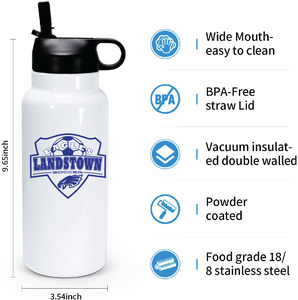 32 oz Double Wall Stainless Steel Water Bottle  / White / Landstown High School Soccer