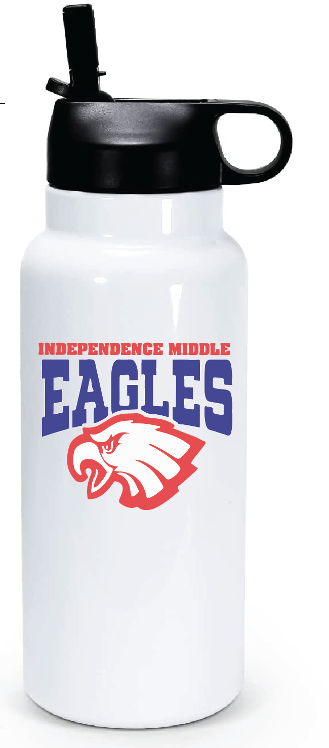 32oz Stainless Steel Water Bottle / White / Independence Middle School Staff