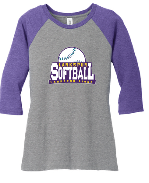 Women’s Perfect Tri 3/4-Sleeve Raglan / Purple & Grey / Larkspur Middle Softball
