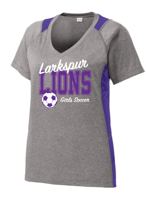 Heather Colorblock V-Neck Tee / Vintage Heather & Purple / Larkspur Girls Soccer - Fidgety
