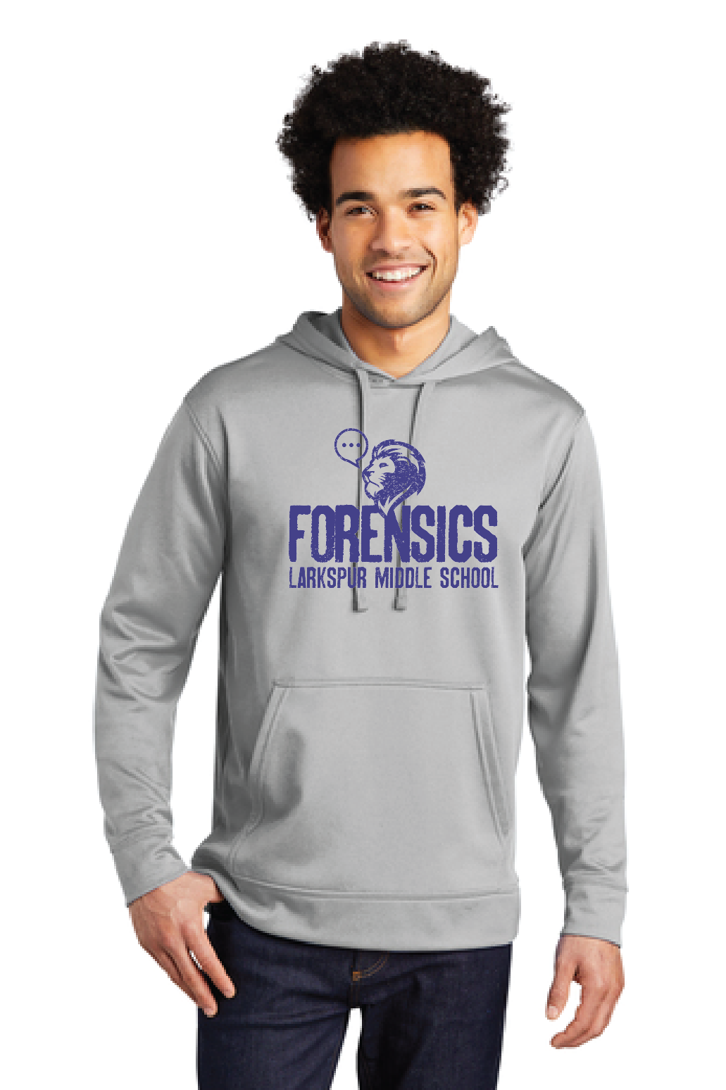 Performance Fleece Pullover Hooded Sweatshirt / Silver / Larkspur Middle School Forensics