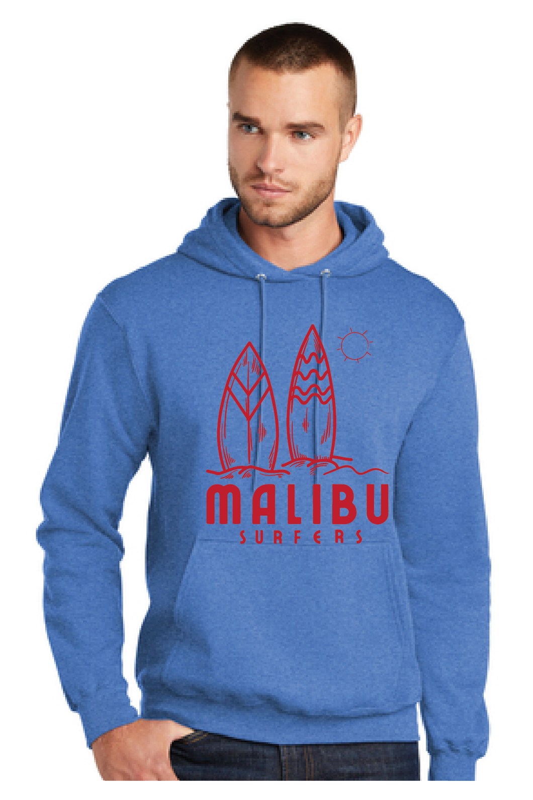 Core Fleece Pullover Hooded Sweatshirt / Heather Royal  / Malibu Elementary