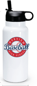 32oz Stainless Steel Water Bottle / White / Norview High School Baseball