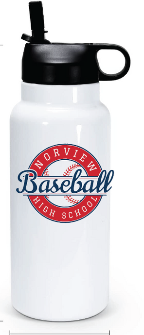 32oz Stainless Steel Water Bottle / White / Norview High School Baseball