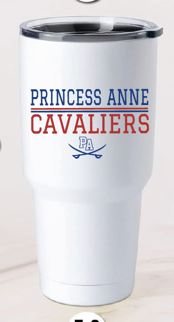 30oz Stainless Steel Tumbler / White / Princess Anne High School