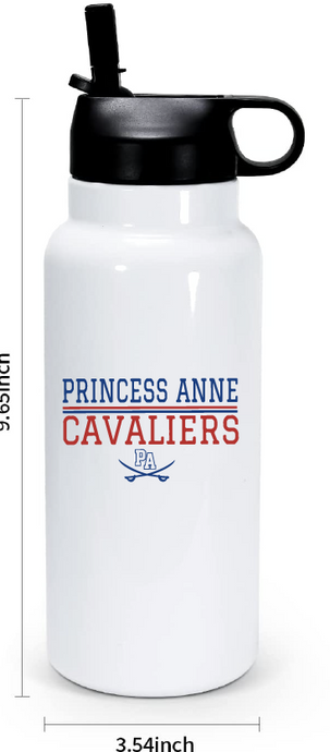 32oz Stainless Steel Water Bottle / White / Princess Anne High School