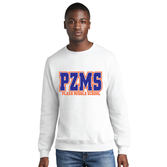 PZMS Fleece Crewneck Sweatshirt / White / Plaza Middle School