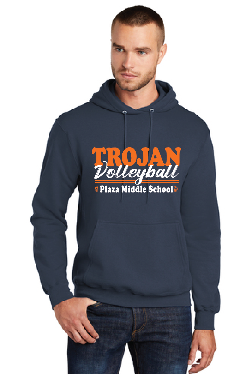 Fleece Hooded Pullover Sweatshirt / Navy / Plaza Middle Volleyball