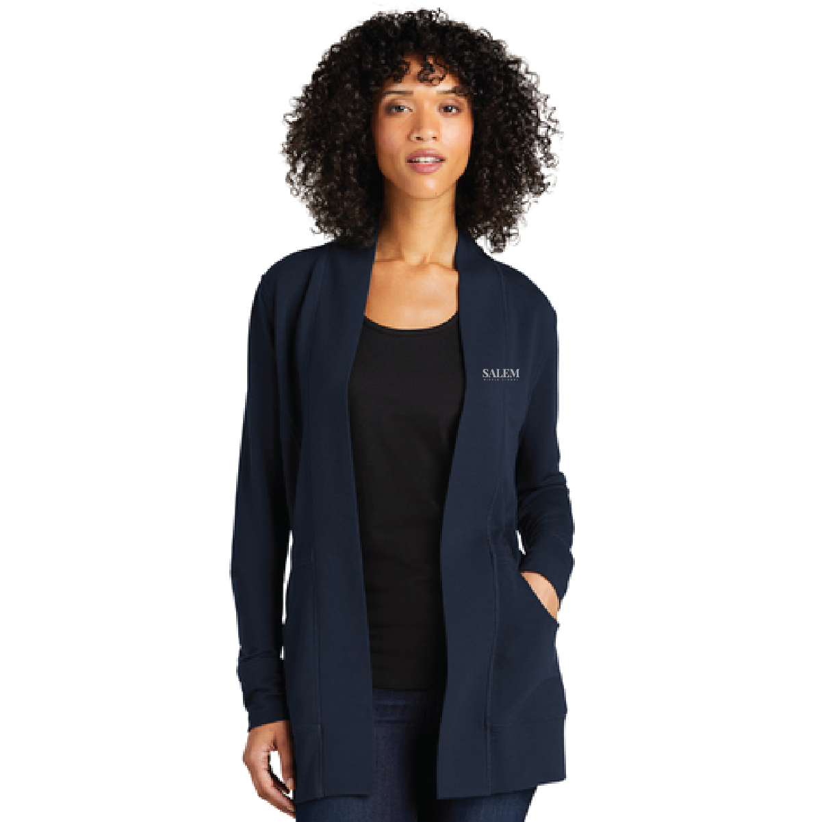 Ladies Microterry Cardigan Navy Blue Salem Middle School Staff