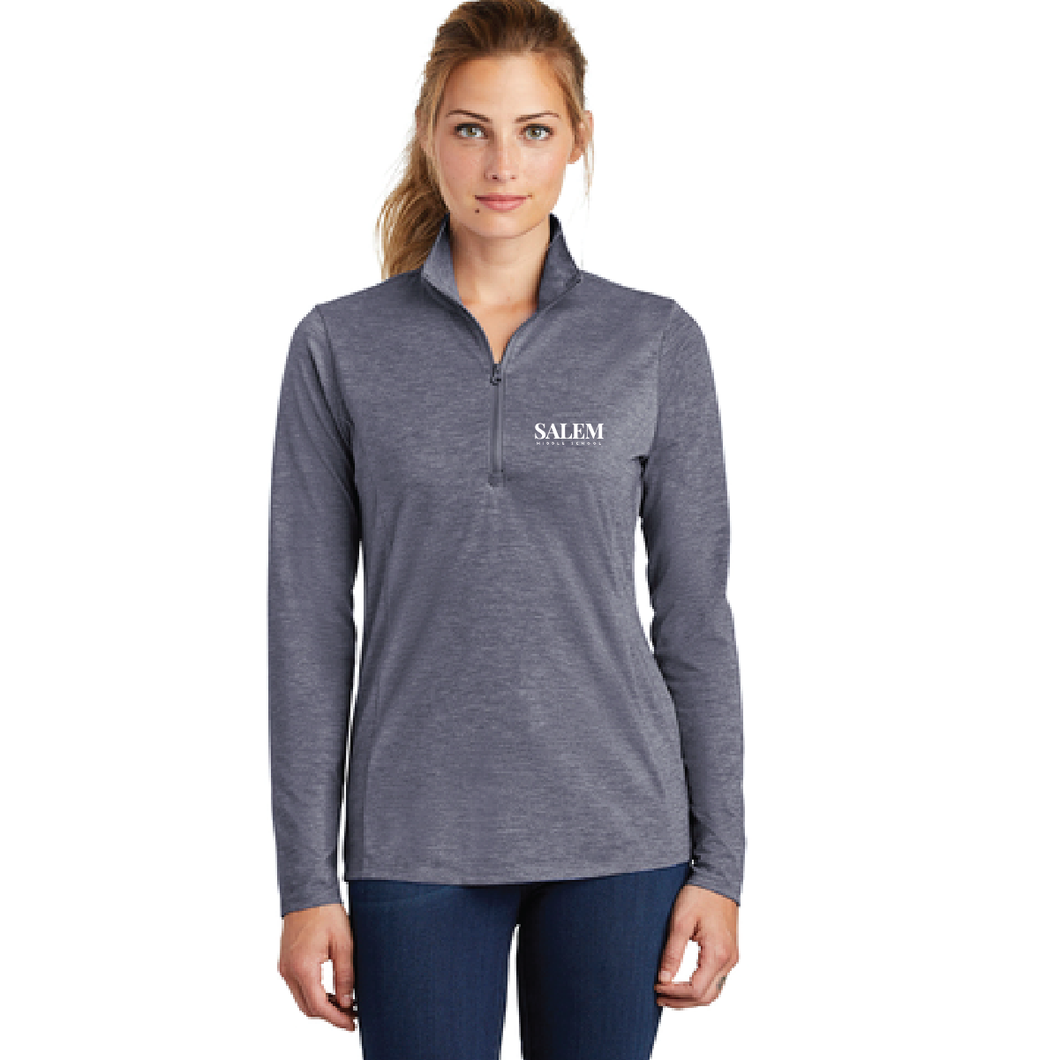 Ladies Tri-Blend Wicking 1/4-Zip Pullover / Heather Navy / Salem Middle School Staff