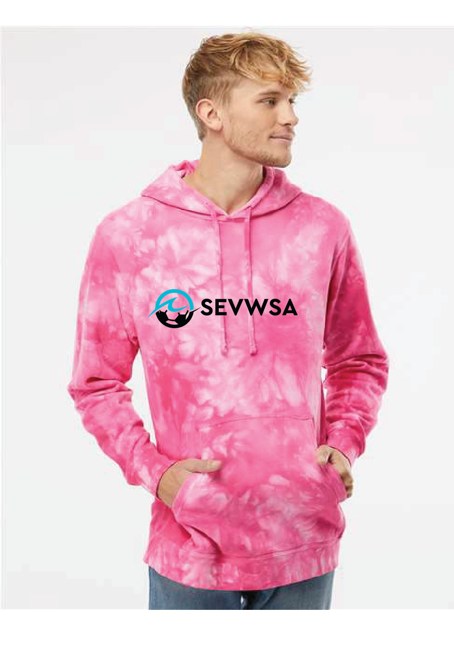 Unisex Midweight Tie-Dyed Hooded Sweatshirt / Tie Dye Pink / SEVWSA