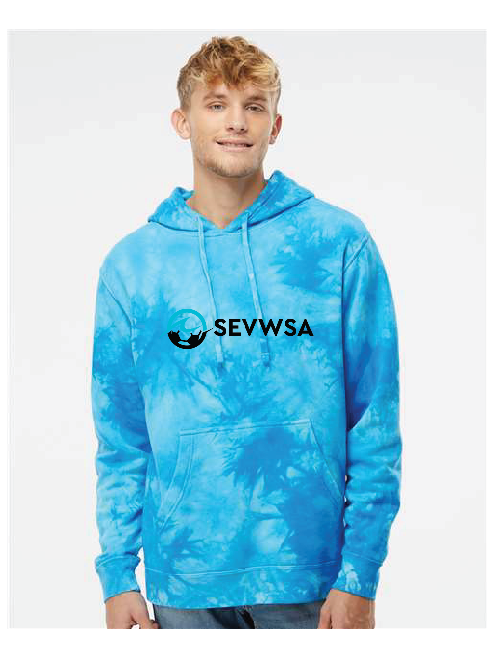 Unisex Midweight Tie-Dyed Hooded Sweatshirt / Aqua Blue / SEVWSA