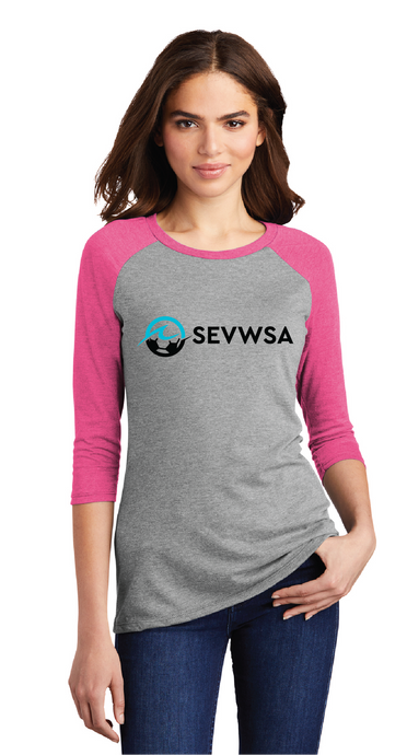 Women’s Triblend 3/4-Sleeve Raglan / Fuscia & Grey / Southeastern Virginia Women’s Soccer Association / SEVWSA