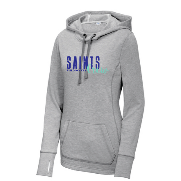 Ladies PosiCharge Tri-Blend Wicking Fleece Hooded Pullover/ Light Heather Gray / Saints Crew - Fidgety