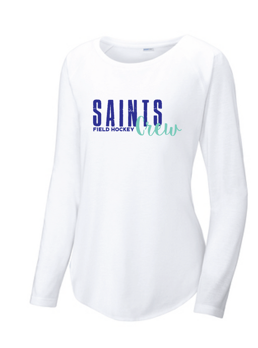 Ladies Long Sleeve Tri-Blend Scoop Neck Raglan Tee / White / Saints Crew