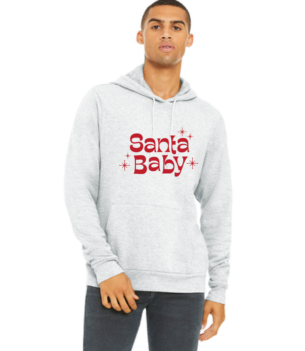 Santa Baby - Sponge Fleece Hooded Sweatshirt / Ash Grey / Fidgety Holiday