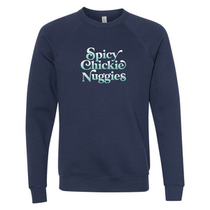 Youth Sponge Fleece Crewneck Sweatshirt / Heather Navy / Spicy Chickie Nuggies