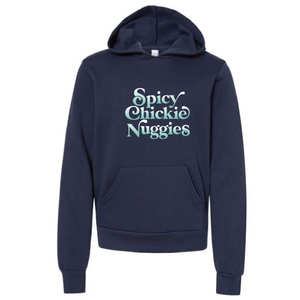 Youth Sponge Fleece Hooded Sweatshirt / Heather Navy / Spicy Chickie Nuggies