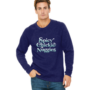 Adult Sponge Fleece Crewneck Sweatshirt / Heather Navy / Spicy Chickie Nuggies