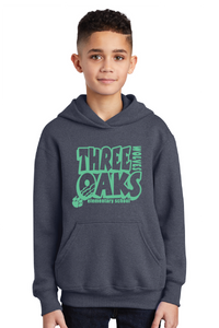 Fleece Pullover Hooded Sweatshirt (Youth & Adult) / Heather Navy / Three Oaks Elementary