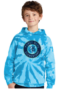YOUTH Tie-Dye Fleece Hooded Sweatshirt / Turquoise / Three Oaks Elementary