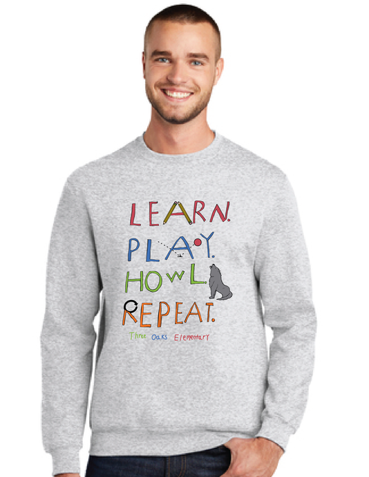 Design Winner - Fleece Crewneck Sweatshirt (Youth & Adult) / Ash / Three Oaks Elementary