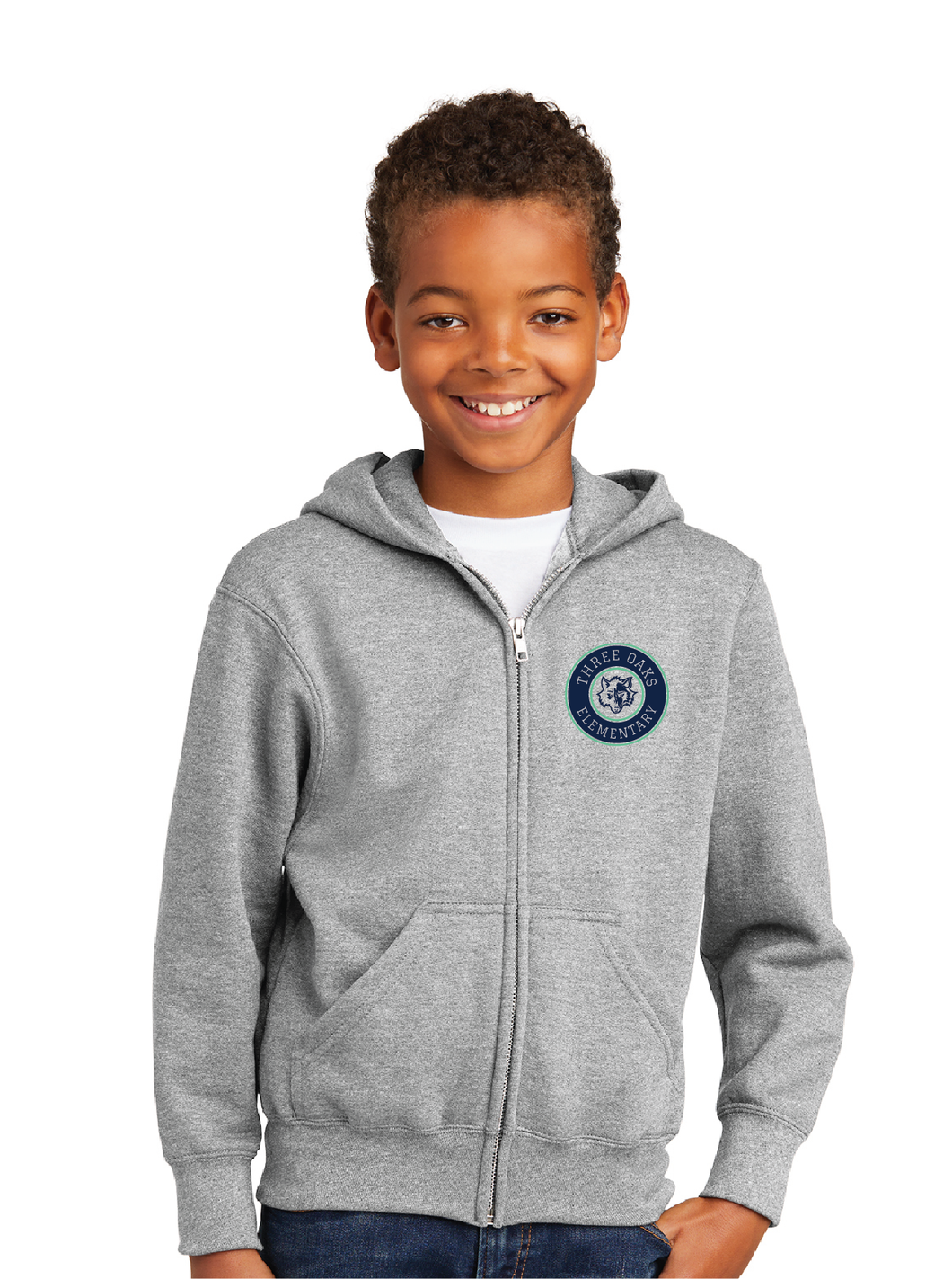 Fleece Full-Zip Hooded Sweatshirt (Youth & Adult) / Ash / Three Oaks Elementary School