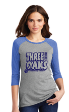 Women's Softstyle triblend 3/4-Sleeve Raglan / Heather Grey & Royal  / Three Oaks Elementary