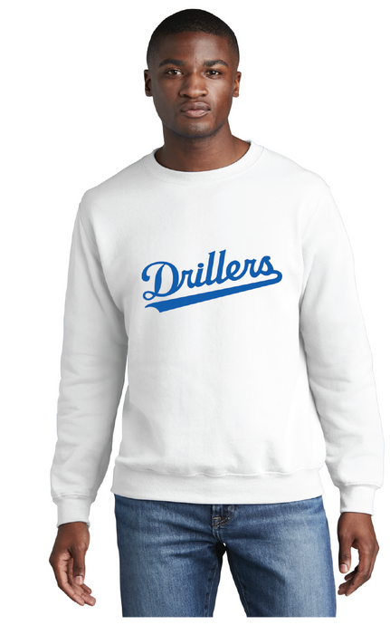 Fleece Crewneck Sweatshirt / White / Drillers Baseball