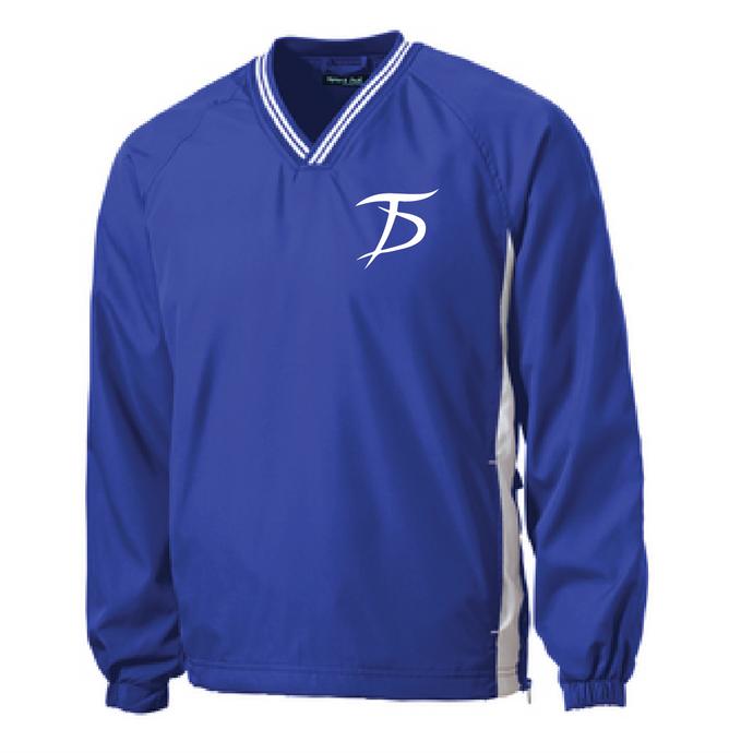 Tipped V-Neck Raglan Wind Shirt / True Royal and White / Tidewater Drillers - Fidgety