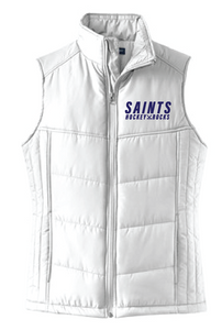 Ladies Puffy Vest / White / Saints Hockey