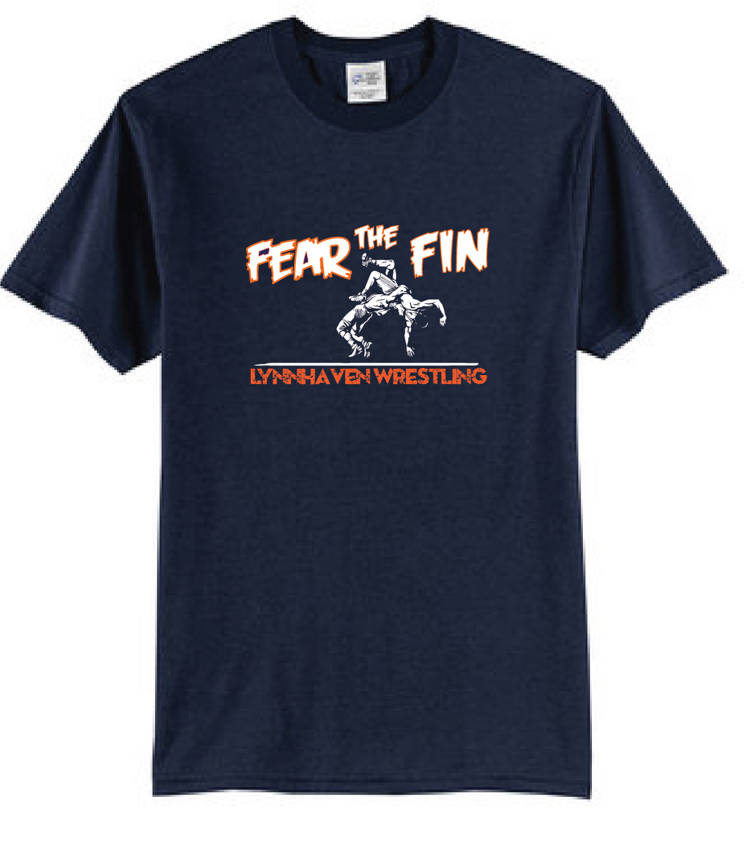 Fear The Fin Cotton T-Shirt / Navy / Lynnhaven Wrestling - Fidgety