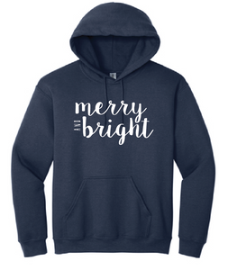 Merry & Bright Midweight Hooded Sweatshirt / Navy / Fidgety Holiday